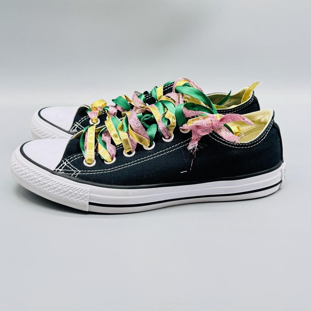 Converse Shoes Womens 8 Black All Star Low Top Custom Ribbon Laces Unique - Picture 5 of 12